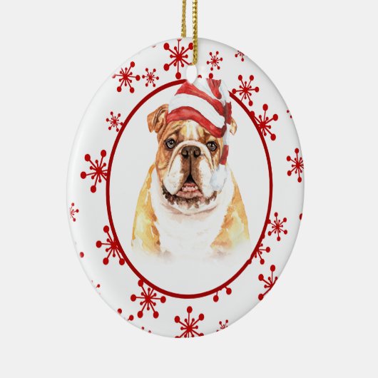Bulldog Santa Hat Red Snowflake Kerstmis Keramisch Ornament (Rechts)