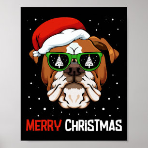Bulldog Santa Hoed Kerstmis Pyjama Hond X-mas Boom Poster