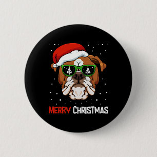Bulldog Santa Hoed Kerstmis Pyjama Hond X-mas Boom Ronde Button 5,7 Cm