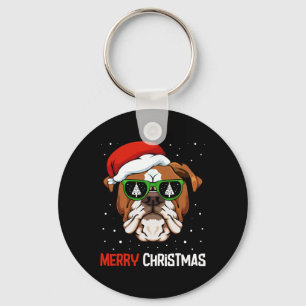 Bulldog Santa Hoed Kerstmis Pyjama Hond X-mas Boom Sleutelhanger