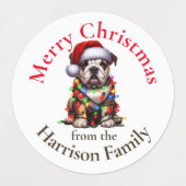 Bulldog Schattige Huisdier Waterverf Kerstwensen Labels (Design 2)