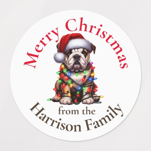 Bulldog Schattige Huisdier Waterverf Kerstwensen Labels (Design 2)