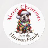 Bulldog Schattige Huisdier Waterverf Kerstwensen Labels (Design 1)