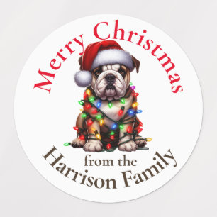 Bulldog Schattige Huisdier Waterverf Kerstwensen Labels