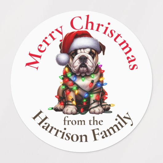 Bulldog Schattige Huisdier Waterverf Kerstwensen Labels (Design 1)