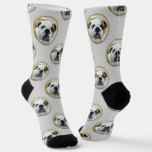 Bulldog Schilderen Rood en Wit Engels Pet Dog Art Sokken (Gebogen)