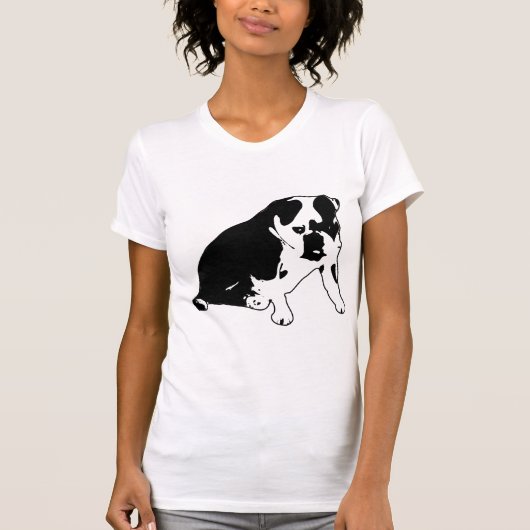 Bulldog Silhouette Black and White Graphic Art T-shirt (Voorkant)