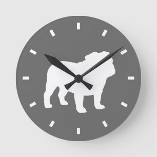 Bulldog Silhouette Grey en White   HONDENLIEFHEBBE Ronde Klok