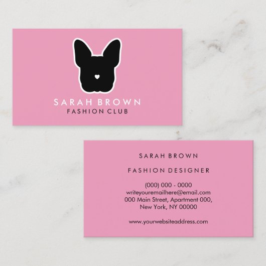 Bulldog Silhouette Pet Club Visitekaartje (Voorkant / Achterkant)