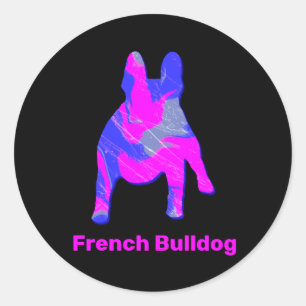 Bulldog Silhouette Pink & Blue Ronde Sticker