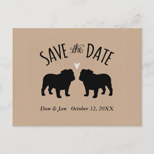 Bulldog Silhouetten Bruiloft Save the Date Aankondigingskaart (Voorkant)