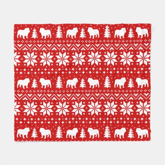 Bulldog Silhouettes Dogs kerstfeestrob Fleece Deken (Voorkant (Horizontaal))