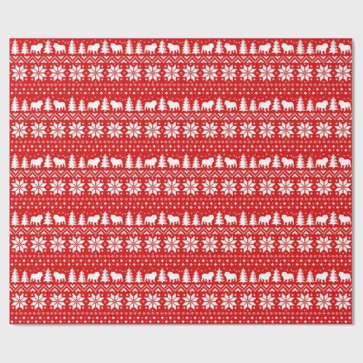 Bulldog Silhouettes kerstdogs Holiday Pattern Cadeaupapier (Vlak)