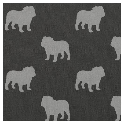 Bulldog Silhouettes Pattern Grey and Black | Honde Stof (Close Up)