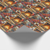 Bulldog Sitting by Fireplace with Christmas Lights Cadeaupapier (Hoek)