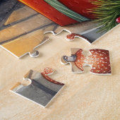 Bulldog Sitting by Fireplace with Christmas Lights Legpuzzel (Zijkant)