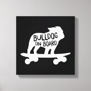 Bulldog   Skateboarding Dog Silhouette Canvas Afdruk