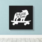 Bulldog | Skateboarding Dog Silhouette Canvas Afdruk (Insitu (Houten vloer))