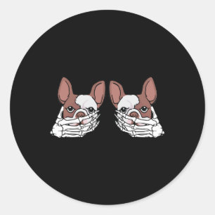 Bulldog skelet hand op borst Halloween kostuum Ronde Sticker