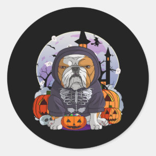 Bulldog skelet kostuum Halloween heks pompoen Ronde Sticker