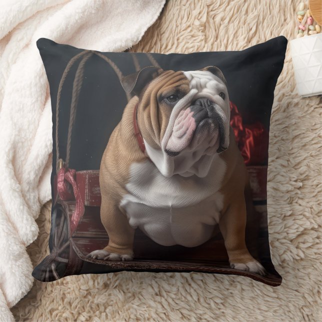 Bulldog Sneeuw Slede Kerst Decoratie Kussen (Deken)