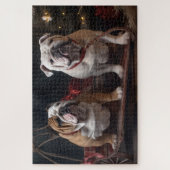 Bulldog Sneeuw Slede Kerst Decoratie Legpuzzel (Verticaal)