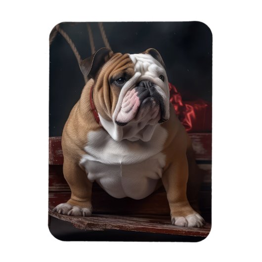 Bulldog Sneeuw Slede Kerst Decoratie Magneet (Verticaal)
