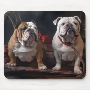 Bulldog Sneeuw Slede Kerst Decoratie Muismat