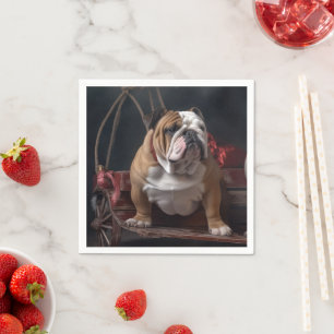 Bulldog Sneeuw Slede Kerst Decoratie Servet