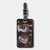 Bulldog Snowy Sleigh Kerst Decor Bagagelabel (Voorkant verticaal)
