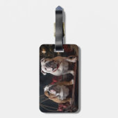 Bulldog Snowy Sleigh Kerst Decor Bagagelabel (Achterkant verticaal)