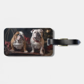 Bulldog Snowy Sleigh Kerst Decor Bagagelabel (Achterkant horizontaal)