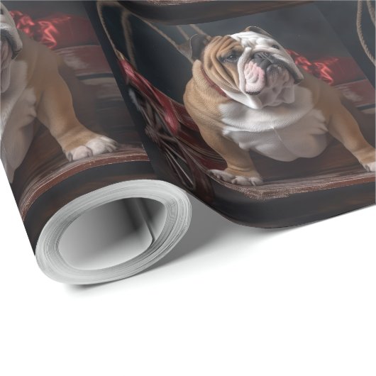 Bulldog Snowy Sleigh Kerst Decor Cadeaupapier (Rol Hoek)