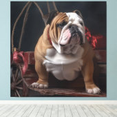 Bulldog Snowy Sleigh Kerst Decor Canvas Afdruk (Insitu (Houten vloer))