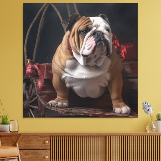 Bulldog Snowy Sleigh Kerst Decor Canvas Afdruk (Insitu (Woonkamer))