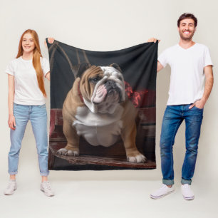 Bulldog Snowy Sleigh Kerst Decor Fleece Deken