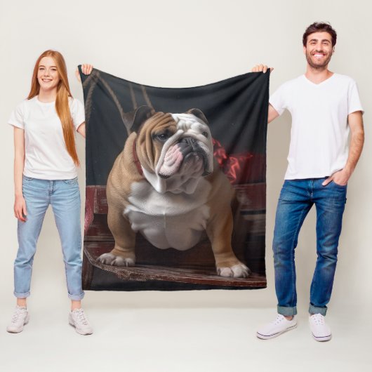 Bulldog Snowy Sleigh Kerst Decor Fleece Deken (In situ)