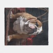 Bulldog Snowy Sleigh Kerst Decor Fleece Deken (Voorkant (Horizontaal))