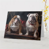 Bulldog Snowy Sleigh Kerst Decor Kaart (Gele Bloem)