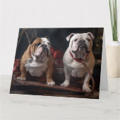 Bulldog Snowy Sleigh Kerst Decor Kaart (Voorkant)