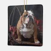 Bulldog Snowy Sleigh Kerst Decor Keramisch Ornament (Links)
