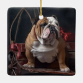 Bulldog Snowy Sleigh Kerst Decor Keramisch Ornament (Achterkant)
