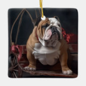 Bulldog Snowy Sleigh Kerst Decor Keramisch Ornament (Voorkant)