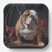 Bulldog Snowy Sleigh Kerst Decor Papieren Bordje (Voorkant)