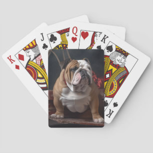 Bulldog Snowy Sleigh Kerst Decor Pokerkaarten