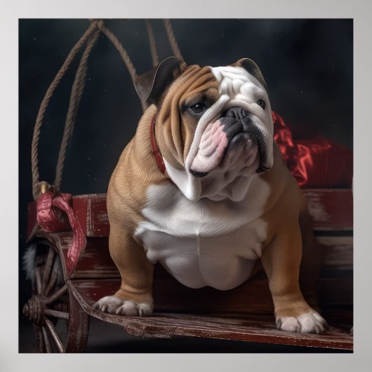 Bulldog Snowy Sleigh Kerst Decor Poster (Voorkant)