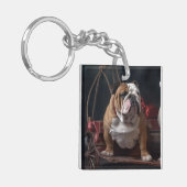 Bulldog Snowy Sleigh Kerst Decor Sleutelhanger (Voorkant Links)