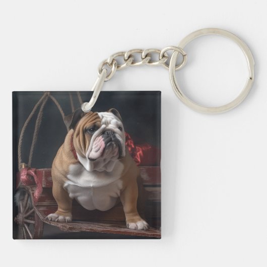 Bulldog Snowy Sleigh Kerst Decor Sleutelhanger (Achterkant)