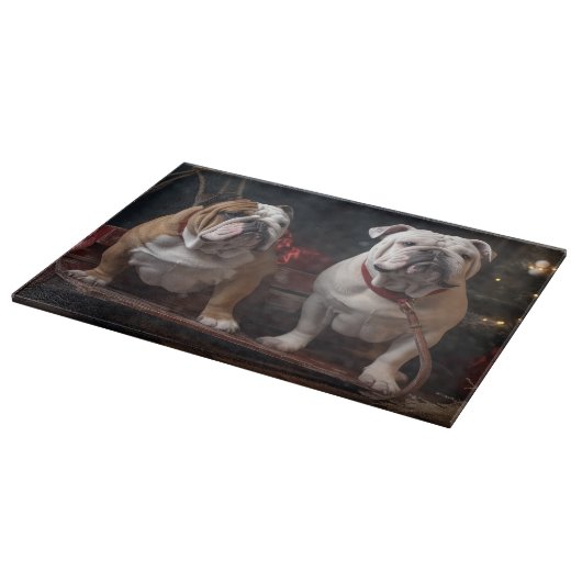 Bulldog Snowy Sleigh Kerst Decor Snijplank (Hoek)