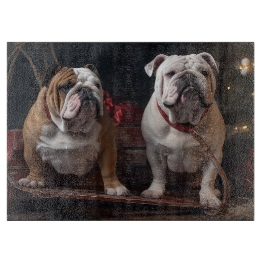 Bulldog Snowy Sleigh Kerst Decor Snijplank (Voorkant)